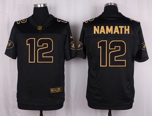 Nike Jets #12 Joe Namath Black Men's Stitched NFL Elite Pro Line Gold Collection Jersey